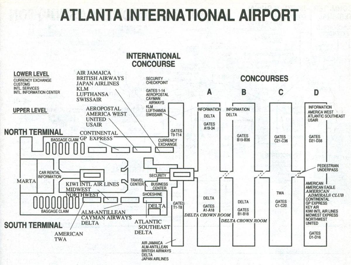 Атланта аэропорт терминал с карты
